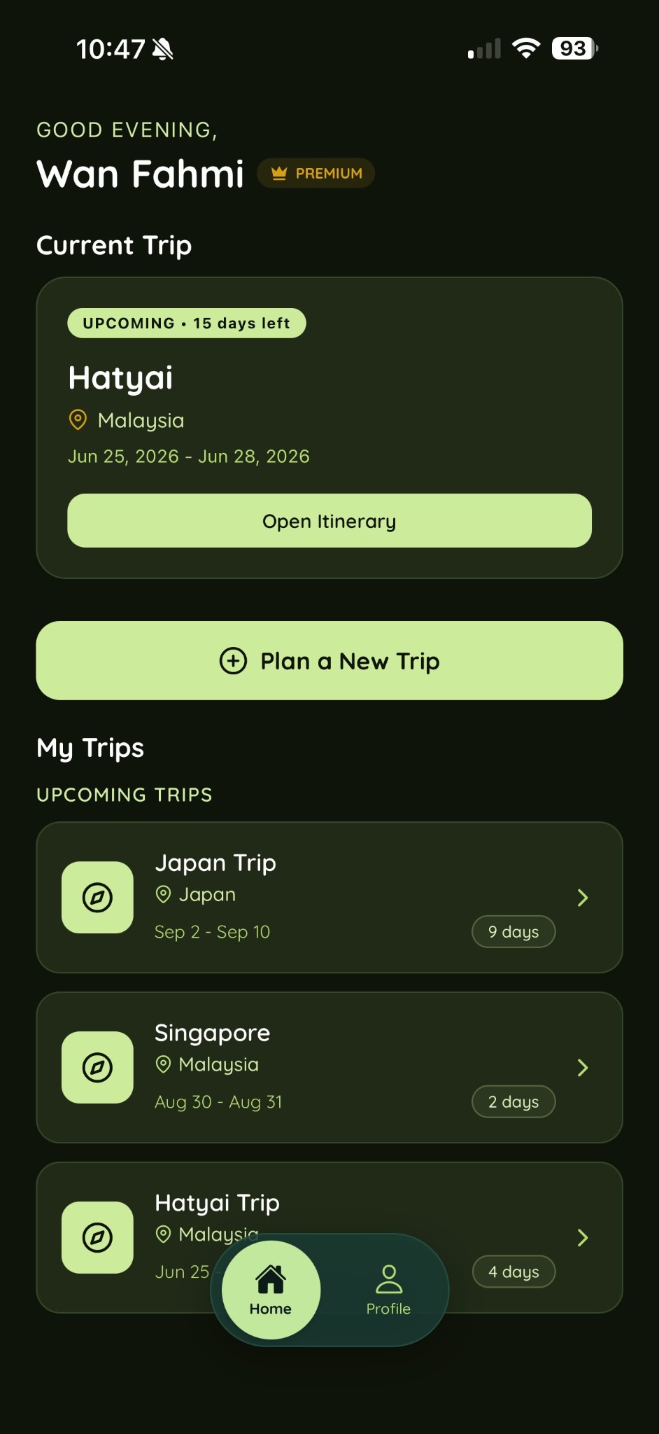QuickTrip app home screen